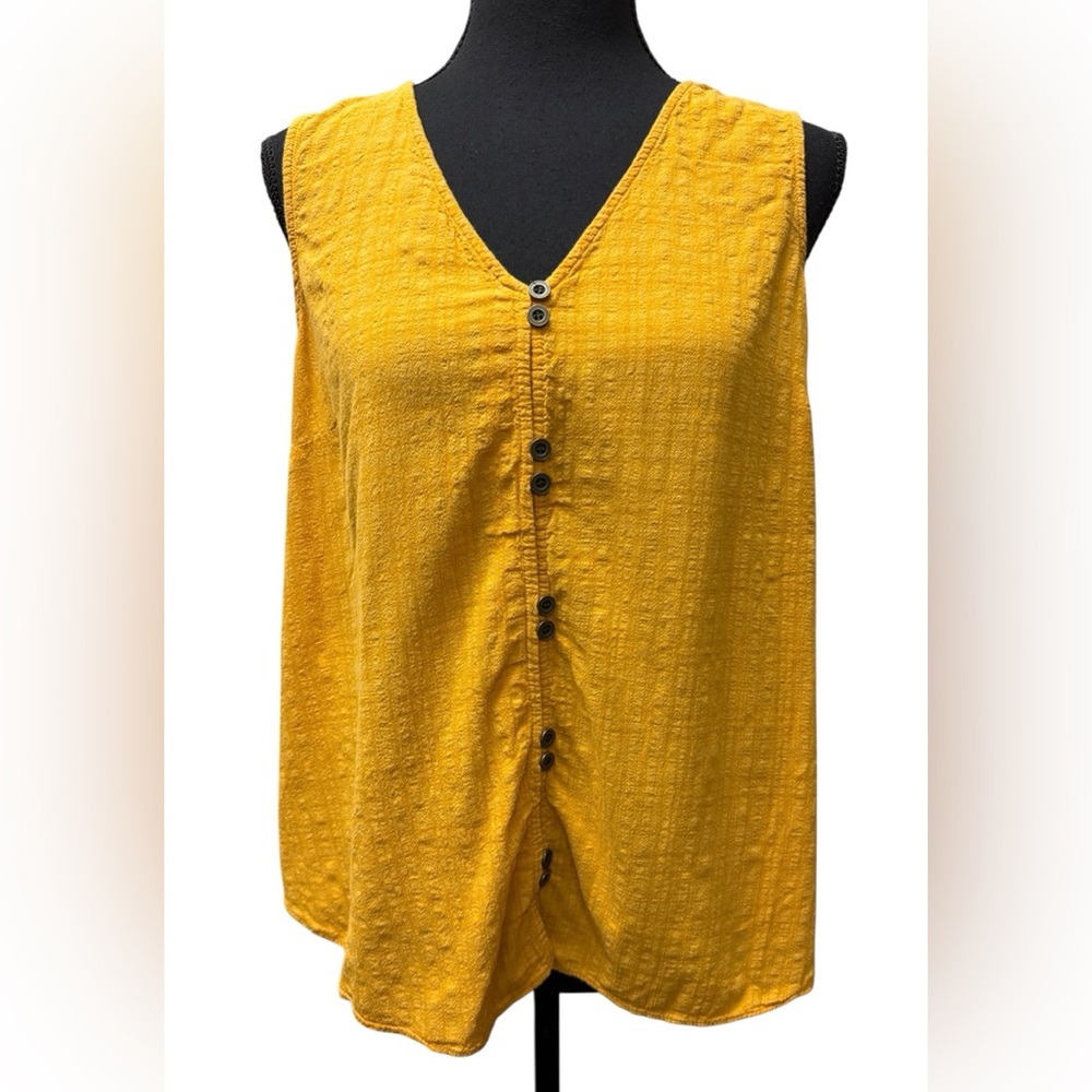 Ana Yellow Sleeveless Button Down Top | Textured Gauze Tank Size L